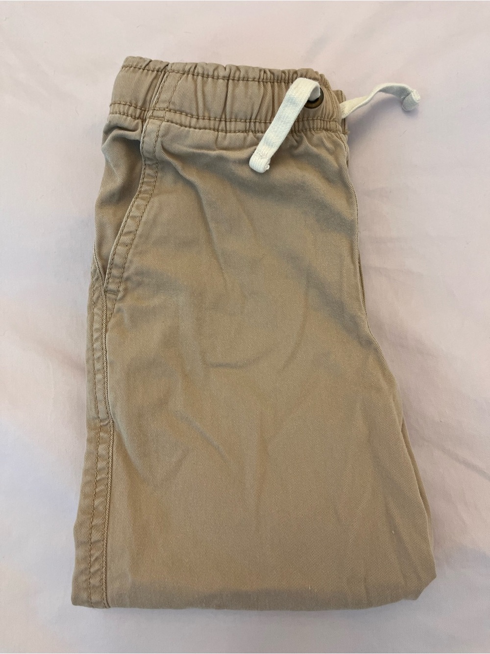 Primary Khaki Elastic-Waist Pants with White Drawstring